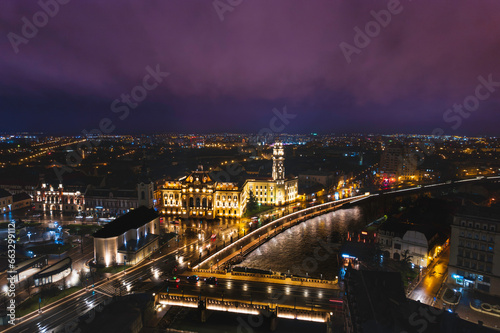 Oradea romania tourism aerial a stunning night view of a historic European city from a high vantage point © Damian
