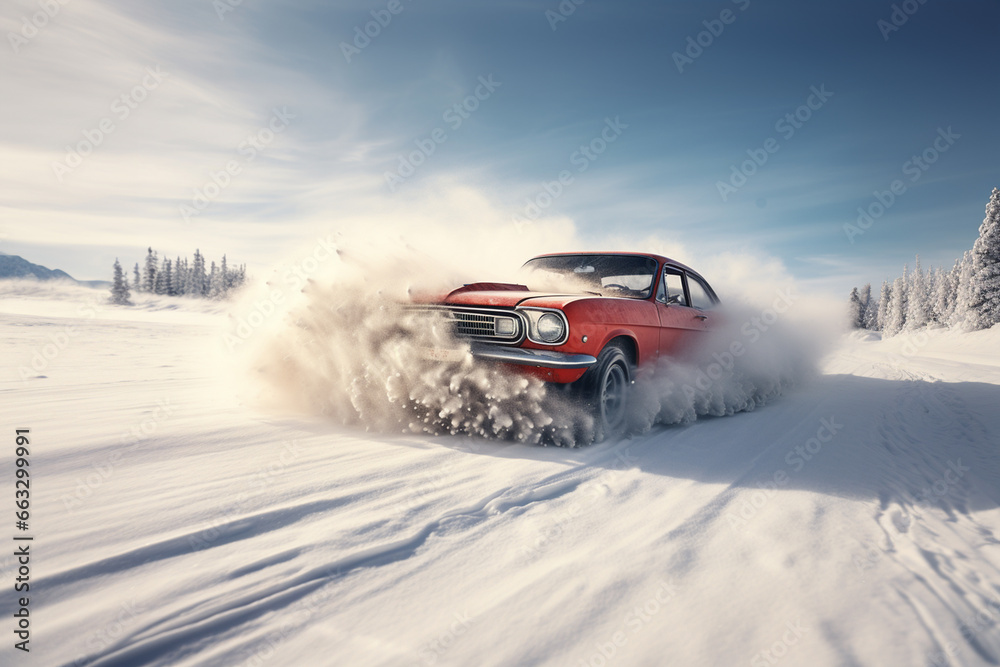 Naklejka premium car in the snow