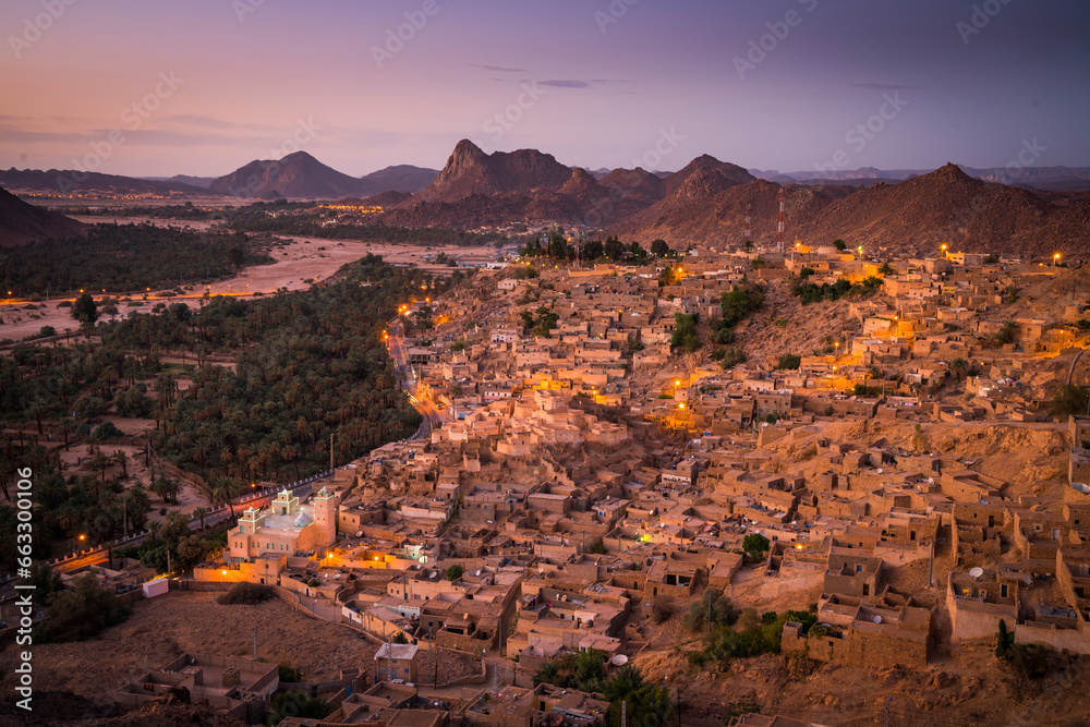 Aerial View of Djanet, an oasis city, and capital of Djanet District as ...