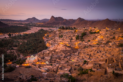 Aerial View of Djanet, an oasis city, and capital of Djanet District as well as of Djanet Province, southeast Algeria. photo