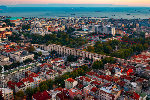 Aerial view of The Aqueduct of Valens, Istanbul, Turkey. photo