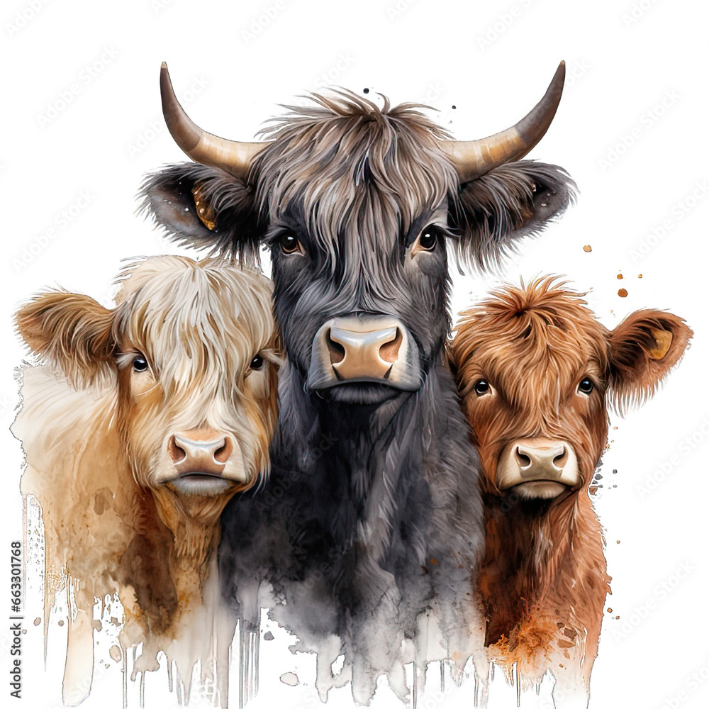 Three Cute Aberdeen Angus Cow Watercolor Png Graphic Three Cute Aberdeen Angus Cow Watercolor Png Graphic