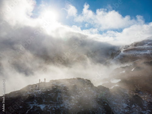 Aerial Drone View of Peeshti mountain peak in winter, Valevtsi, Gabrovo, Bulgaria. photo