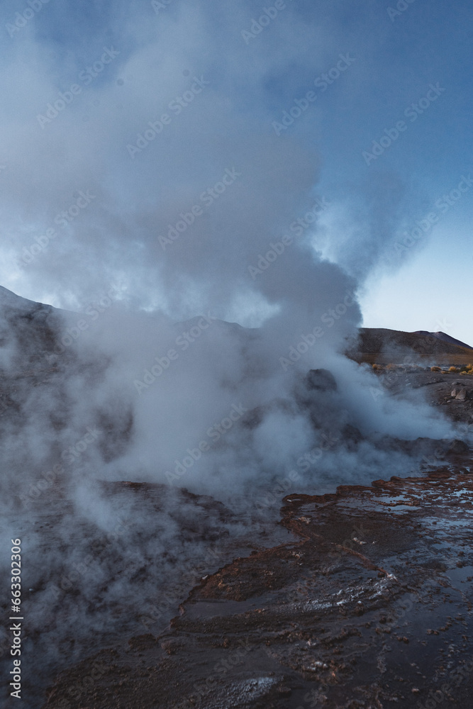 geysers del tatio in the Atacama desert in Chile at sunrise