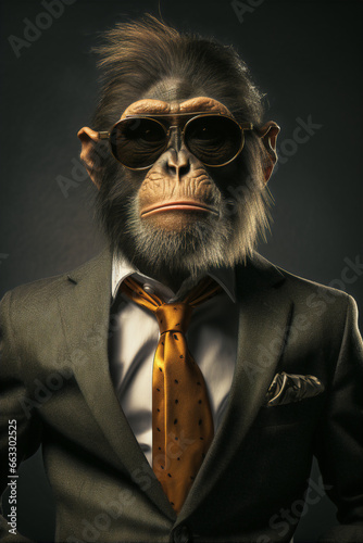 portrait of a successful business monkey ape businessman photo