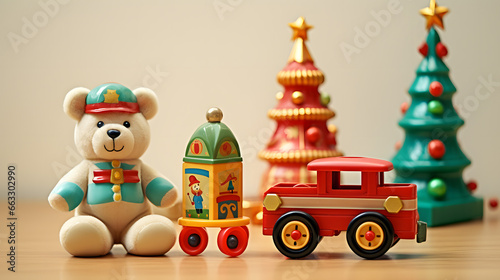 Christmas Themed Children s Toys with Teddy Bear and Toy Train Set
