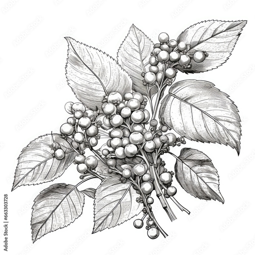 coffee bushes with berries and leaves, hand drawn vector illustration coffee bushes with berries and leaves, hand drawn vector illustration