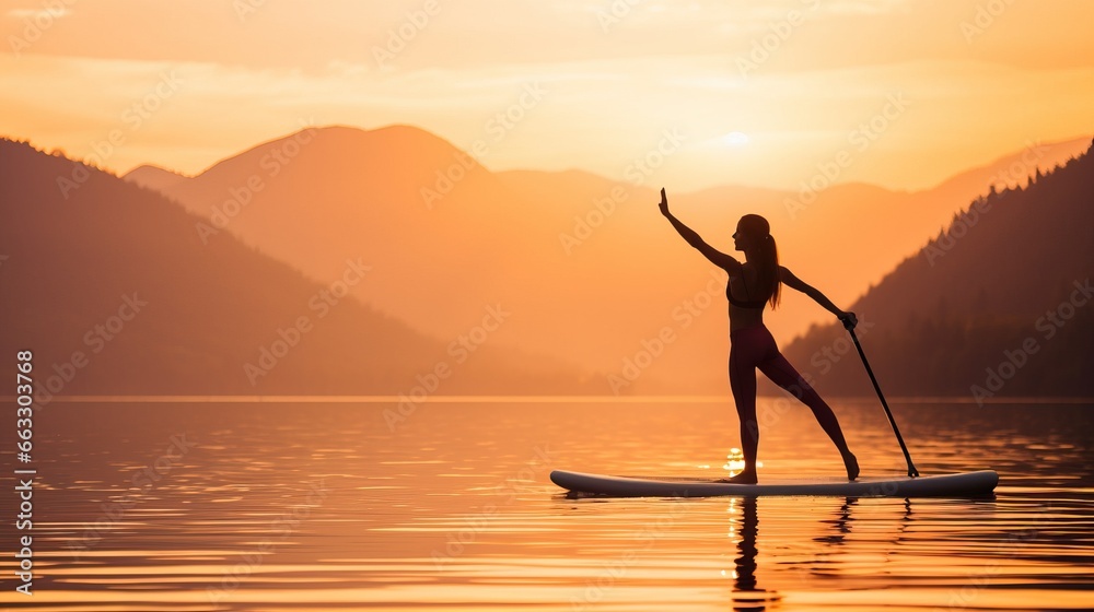 a woman standing on a paddle board in the water