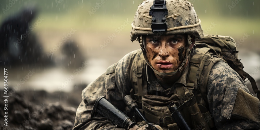 soldier in action during a mission. - obrazy, fototapety, plakaty 