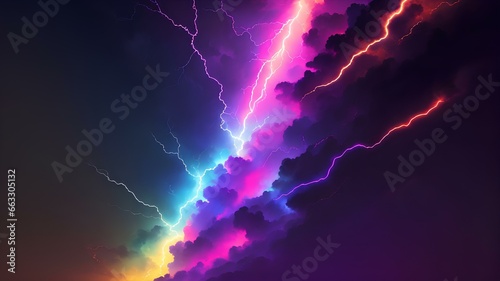 Colorful lightning in the clouds background