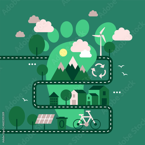 Reducing carbon footprint. Using renewable energy. Clean transportation. Reducing greenhouse gases. Eliminating fossil fuels. Energy saving at home. Recycling