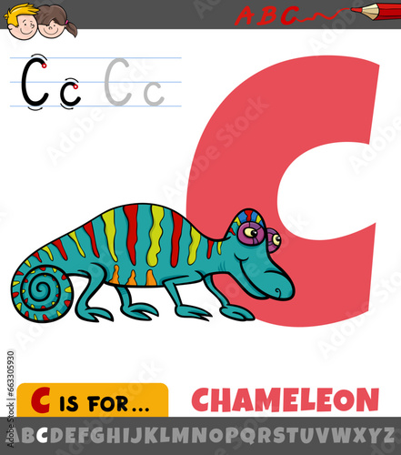 letter C from alphabet with cartoon chameleon animal