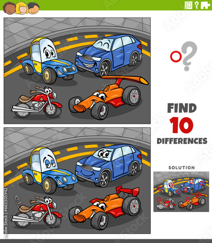 differences activity with cartoon vehicle characters