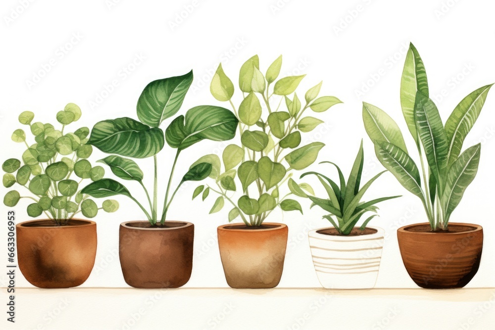 Fototapeta premium A row of potted plants sitting on top of a table