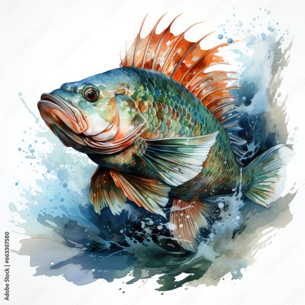 watercolor Tilapia dragon Teaclipart, Generative Ai watercolor Tilapia dragon Teaclipart, Generative Ai