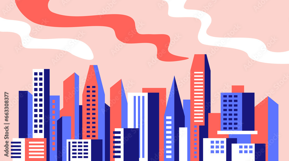 Cityscape panorama in geometric style with sky