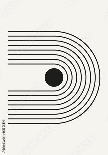 Wallpaper Mural Abstract geometric minimalist artwork. Mid century modern and Bauhaus inspired retro poster with an arch and circle. Modern trendy black and white wall art with simple shapes. Torontodigital.ca