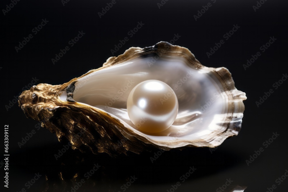 Open oyster with pearl isolated on dark background Open oyster with pearl isolated on dark background