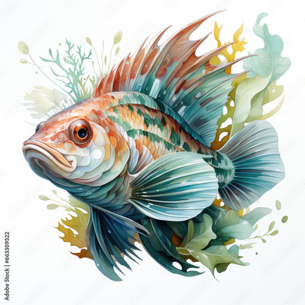 Obraz premium watercolor Tilapia dragon Teaclipart, Generative Ai