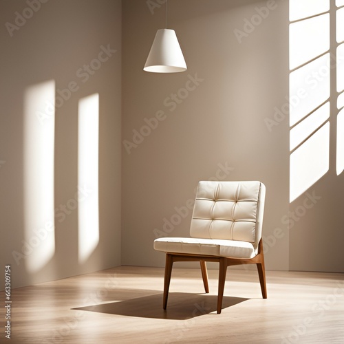 an interior chair displayed alone in the light, Generative AI