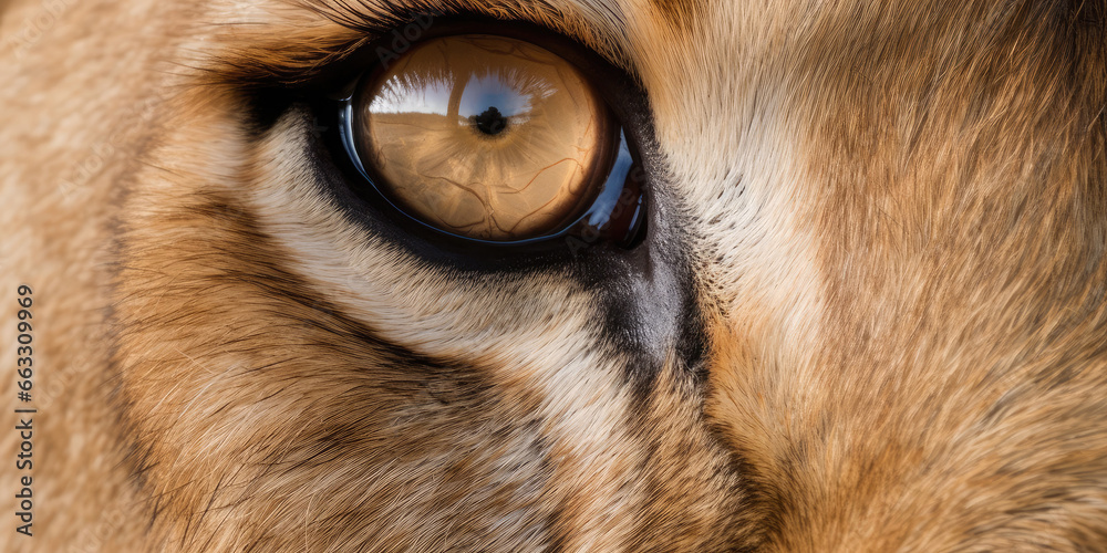 Closeup of a majestic lion's eye. 