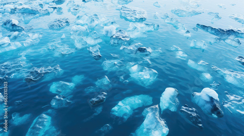 Aerial View: Seals on Blue Icebergs 