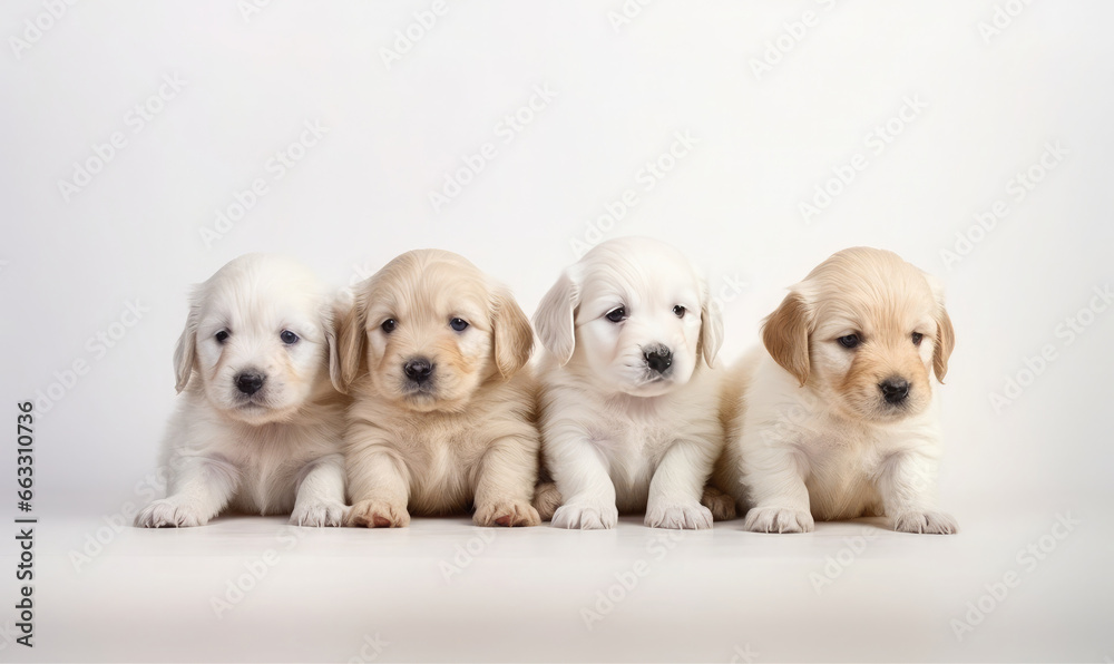 Labrador retriever adorable puppies on a white background. Cute pets studio photography 