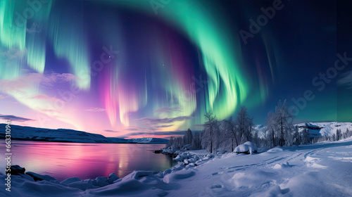 Snow-Covered Landscapes Northern Lights © javier
