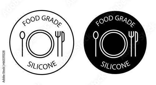 Food grade silicone icon set. Plastic safety fork and glass icon in black color for ui designs. photo