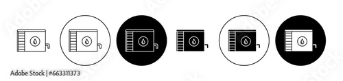 Water tank icon set. Water storage reservoir plastic tank icon in black color for ui designs.