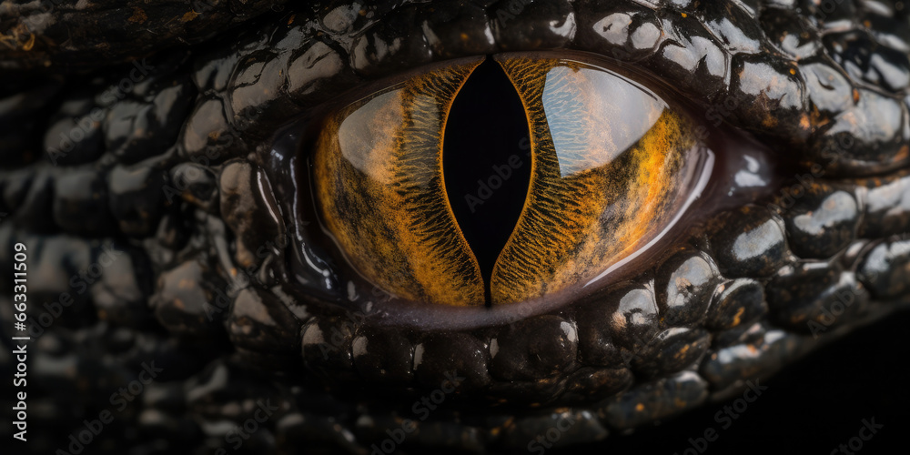Very closeup view of an alligator eye