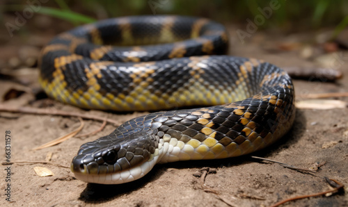 Tiger snake on the ground, wildlife photography 