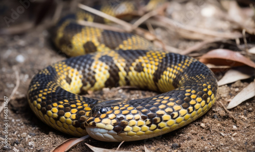 Closeup of a tiger snake in the wild 