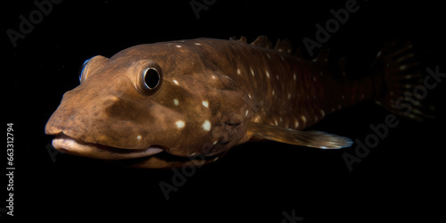 Deep sea viperfish swimming in the abyssal dark waters. Underwater sealife macro photography 