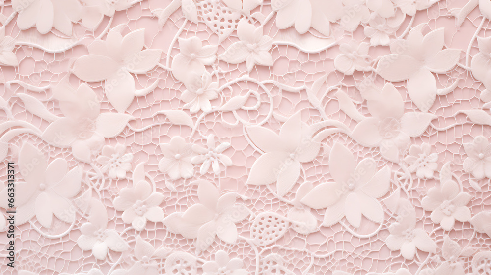 Fototapeta premium an intricate lace texture background in a soft, pastel color palette, perfect for adding a touch of elegance and femininity to wedding invitations, stationery, and textile designs