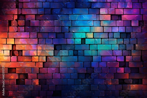Sleek  iridescent tile mosaic on a glossy wall. Futuristic  textured background composed of geometric blocks. Digital rendering. Generative AI