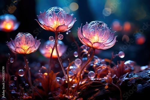 Immerse yourself in a fantasy world of radiant mushrooms and whimsical flowers