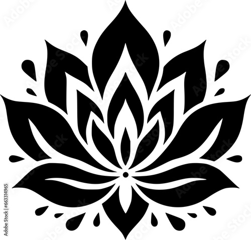 Lotus Flower - Black and White Isolated Icon - Vector illustration