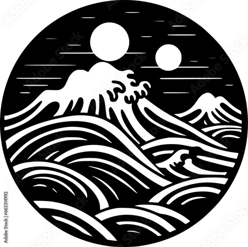 Ocean - Black and White Isolated Icon - Vector illustration