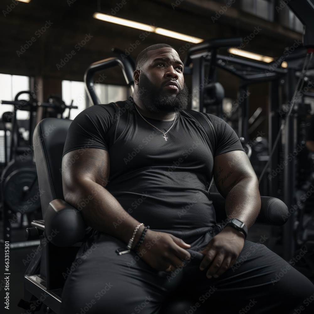 Overweight black man in the gym Overweight black man in the gym