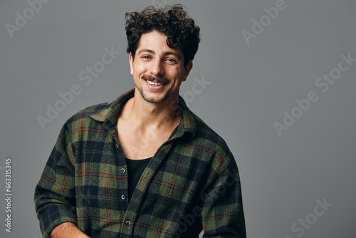 Handsome man portrait trendy hipster fashion positive shirt face smile copyspace modern © SHOTPRIME STUDIO