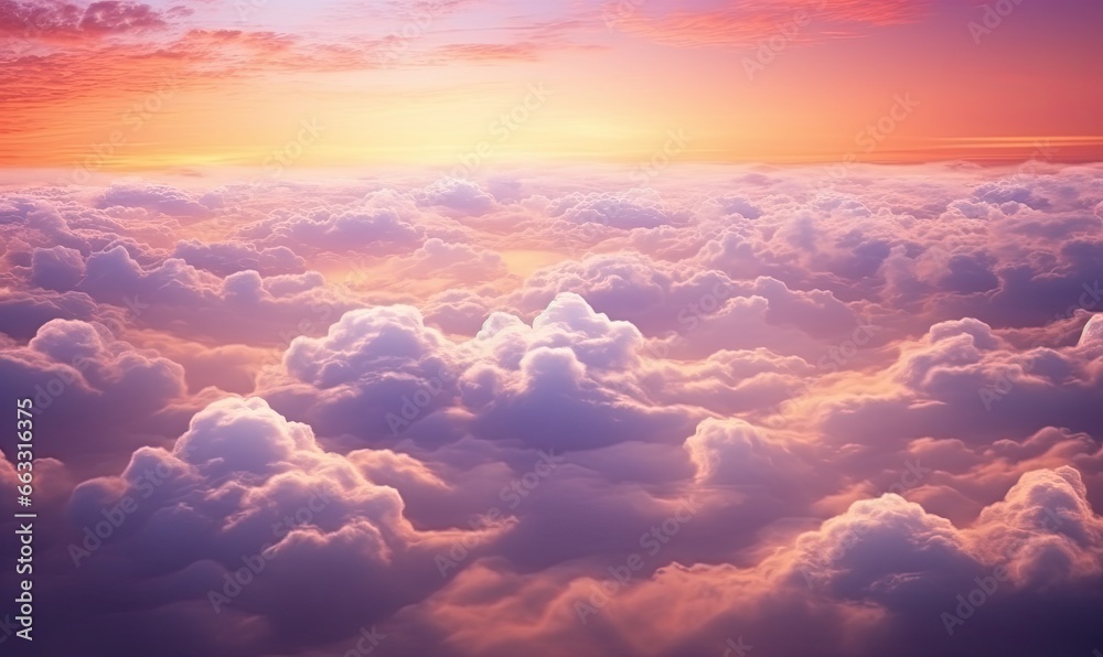 beautiful clouds with a lovely sunset, colorful and realistic aerial view. Generative AI beautiful clouds with a lovely sunset, colorful and realistic aerial view. Generative AI