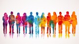 Beautiful image of a group of people silhouettes standing, drawn in the style of colorful watercolors. Generative AI