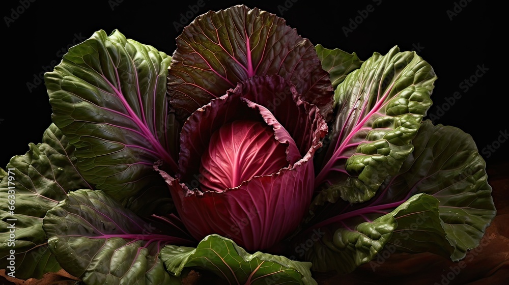 Cabbage with tightly packed leaves, showcasing its natural beauty. Exquisite, rich color, compact elegance, culinary delight, stunning cabbage, fresh and flavorful. Generated by AI Cabbage with tightly packed leaves, showcasing its natural beauty. Exquisite, rich color, compact elegance, culinary delight, stunning cabbage, fresh and flavorful. Generated by AI