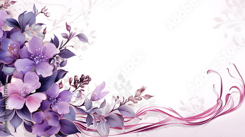 a bunch of purple flowers on a white background. Abstract Violet foliage background with negative space for copy.