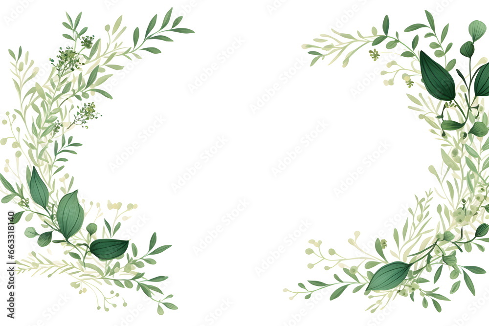a white background with green leaves and branches. Abstract Olive color foliage background with negative space for copy.