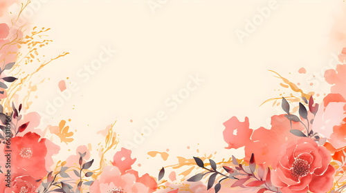 a watercolor painting of pink flowers on a white background. Abstract Coral color foliage background with negative space for copy.