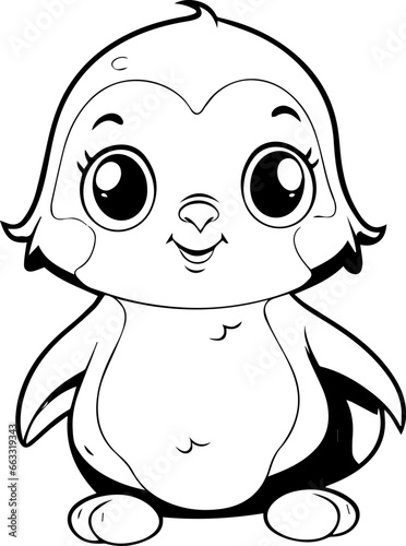 Coloring book  Penguin illustration  kawaii style  line drawing  Penguin