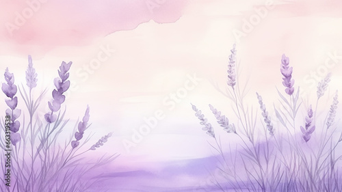 watercolor lavender background with a copy space, delicate soft pastel shade illustration greeting blank