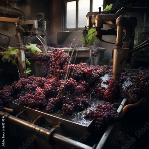 Wine production  washing black grapes